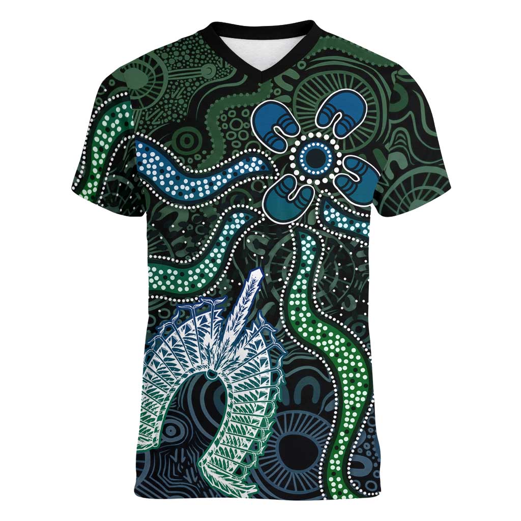 Torres Strait Islands Women V-Neck T-Shirt Indigenous Australian Marine Tribal Dot Art