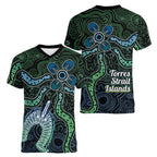 Torres Strait Islands Women V-Neck T-Shirt Indigenous Australian Marine Tribal Dot Art