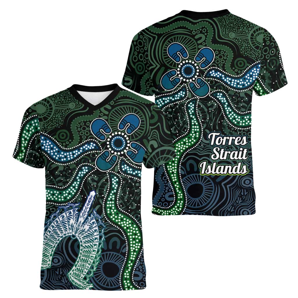 Torres Strait Islands Women V-Neck T-Shirt Indigenous Australian Marine Tribal Dot Art