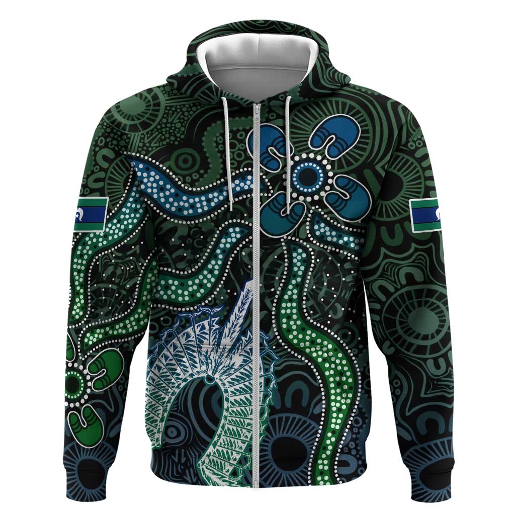 Torres Strait Islands Zip Hoodie Indigenous Australian Marine Tribal Dot Art