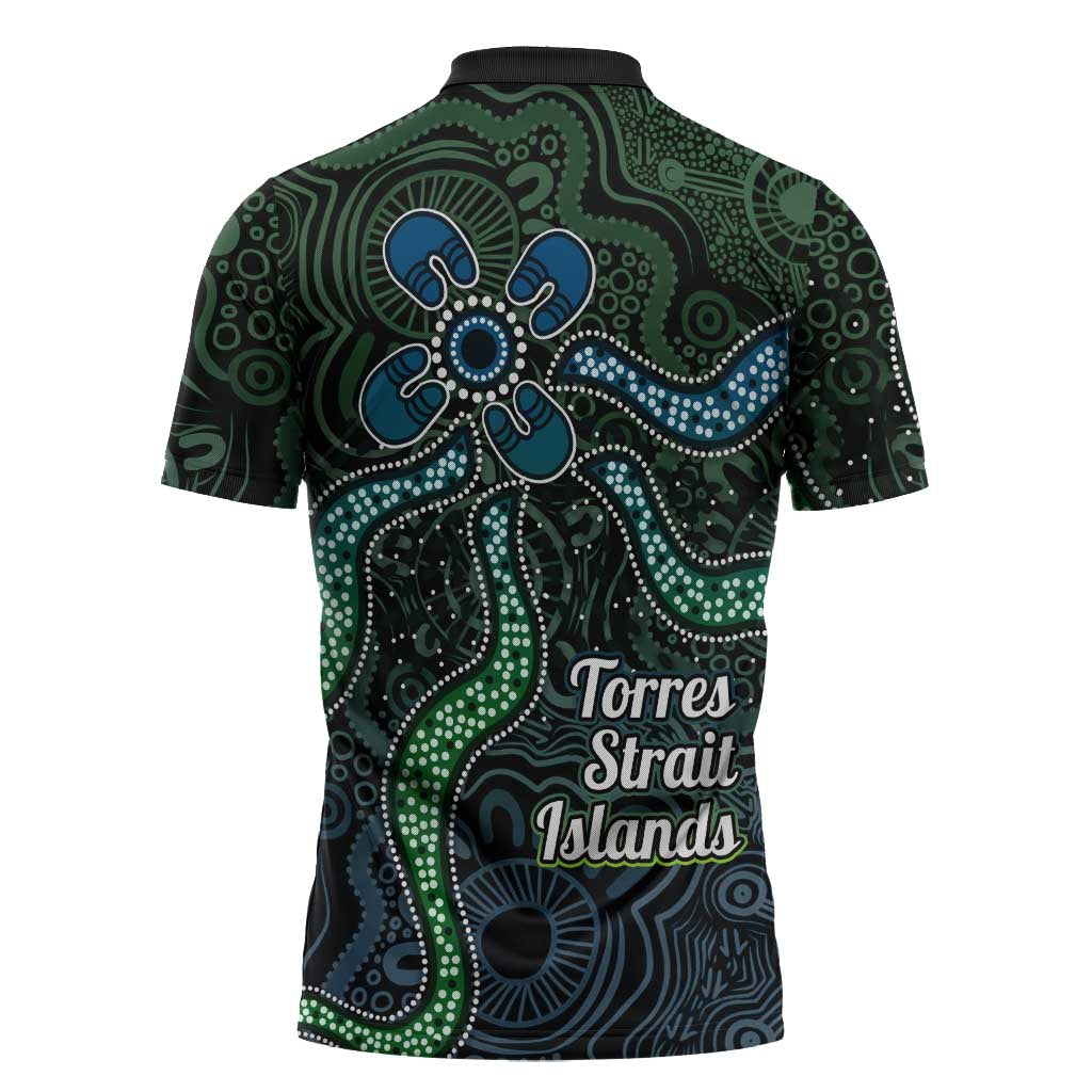Torres Strait Islands Zipper Polo Shirt Indigenous Australian Marine Tribal Dot Art