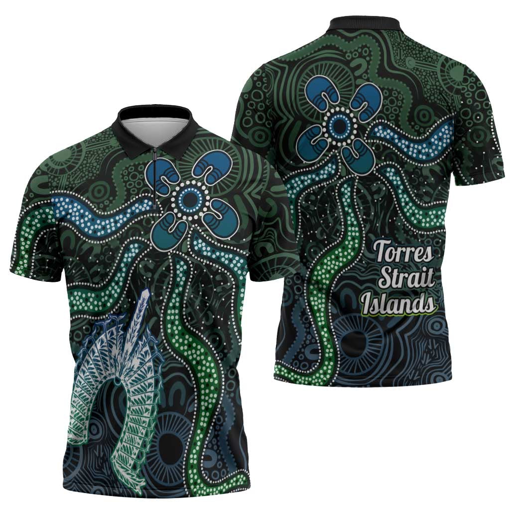 Torres Strait Islands Zipper Polo Shirt Indigenous Australian Marine Tribal Dot Art