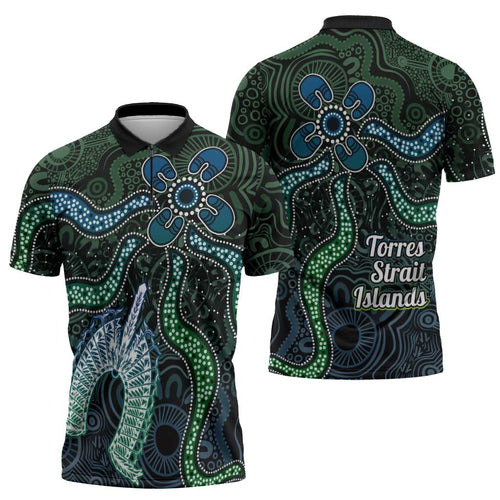 Torres Strait Islands Zipper Polo Shirt Indigenous Australian Marine Tribal Dot Art