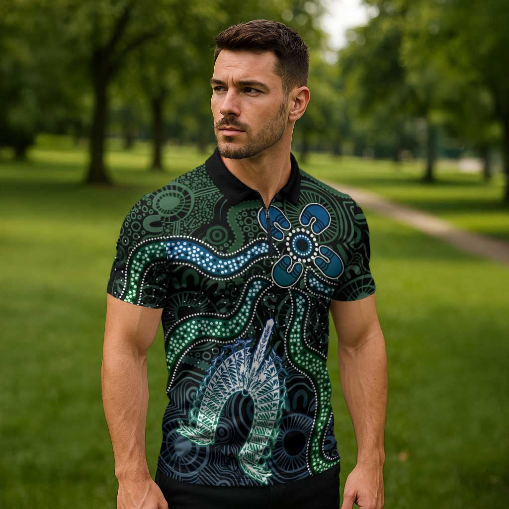 Torres Strait Islands Zipper Polo Shirt Indigenous Australian Marine Tribal Dot Art