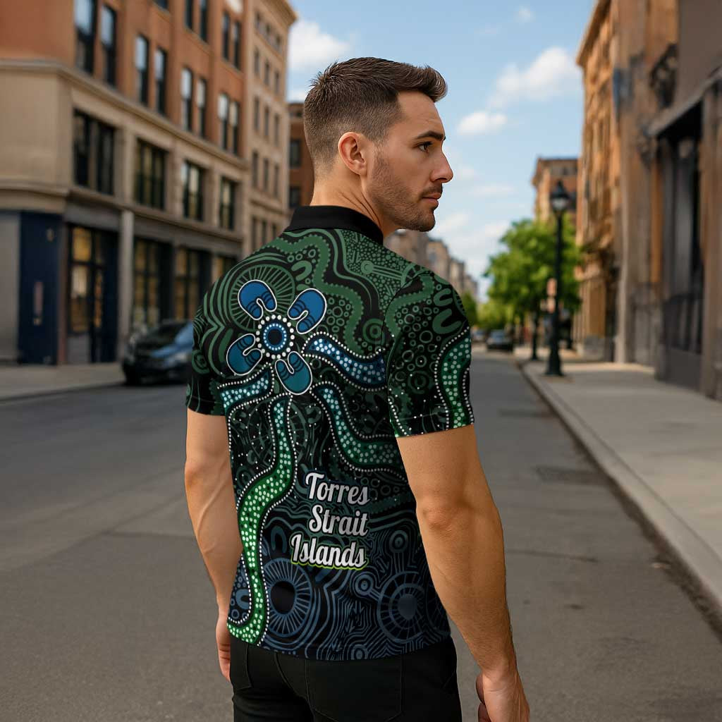 Torres Strait Islands Zipper Polo Shirt Indigenous Australian Marine Tribal Dot Art