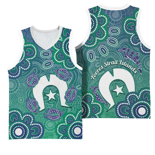 Sea Turtle Torres Strait Islands Basketball Jersey Pacific Indigenous Australian Oceanic Dot Art