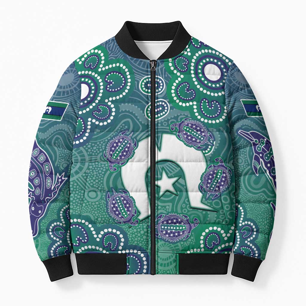 Sea Turtle Torres Strait Islands Bomber Puffer Jacket Pacific Indigenous Australian Oceanic Dot Art