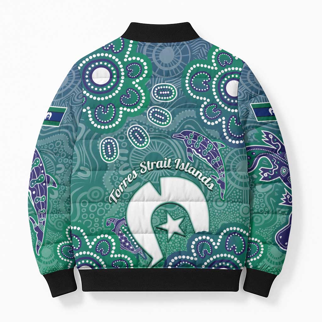 Sea Turtle Torres Strait Islands Bomber Puffer Jacket Pacific Indigenous Australian Oceanic Dot Art