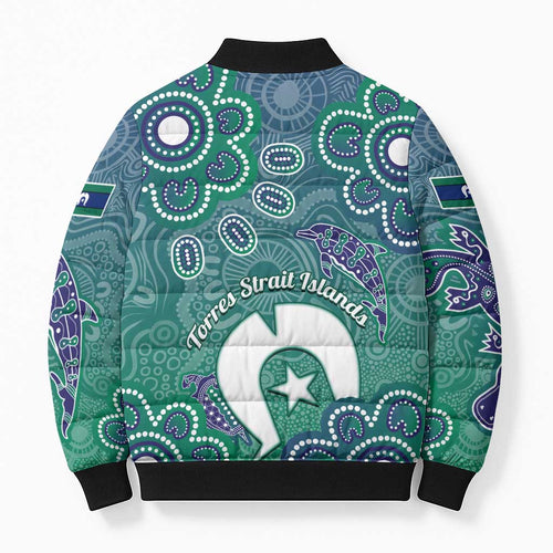 Sea Turtle Torres Strait Islands Bomber Puffer Jacket Pacific Indigenous Australian Oceanic Dot Art