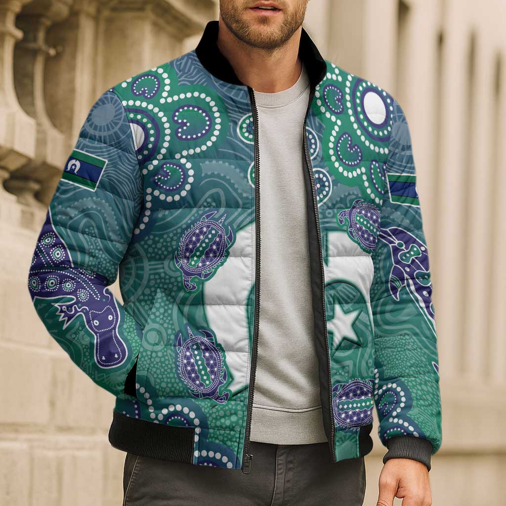 Sea Turtle Torres Strait Islands Bomber Puffer Jacket Pacific Indigenous Australian Oceanic Dot Art
