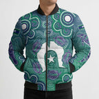 Sea Turtle Torres Strait Islands Bomber Puffer Jacket Pacific Indigenous Australian Oceanic Dot Art