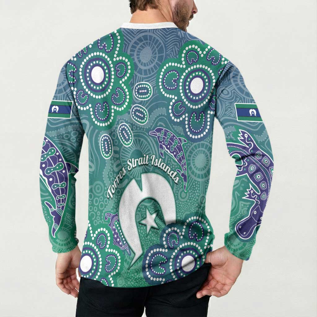 Sea Turtle Torres Strait Islands Button Sweatshirt Pacific Indigenous Australian Oceanic Dot Art