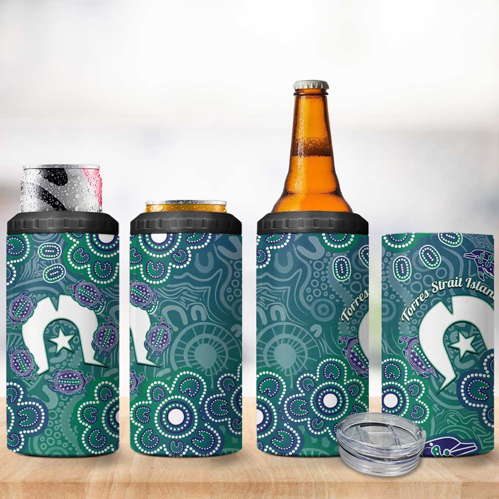 Sea Turtle Torres Strait Islands 4 in 1 Can Cooler Tumbler Pacific Indigenous Australian Oceanic Dot Art