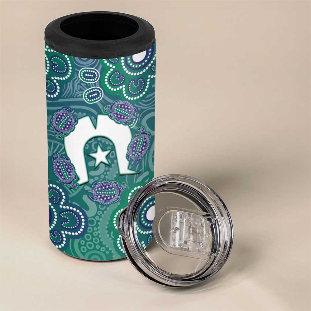 Sea Turtle Torres Strait Islands 4 in 1 Can Cooler Tumbler Pacific Indigenous Australian Oceanic Dot Art