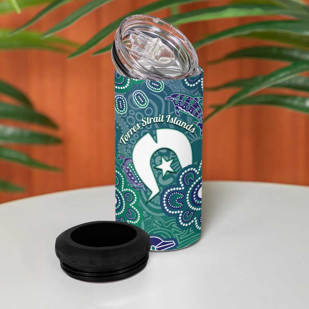 Sea Turtle Torres Strait Islands 4 in 1 Can Cooler Tumbler Pacific Indigenous Australian Oceanic Dot Art