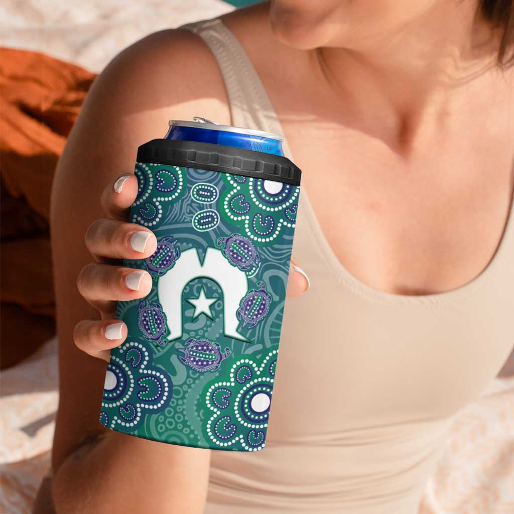 Sea Turtle Torres Strait Islands 4 in 1 Can Cooler Tumbler Pacific Indigenous Australian Oceanic Dot Art