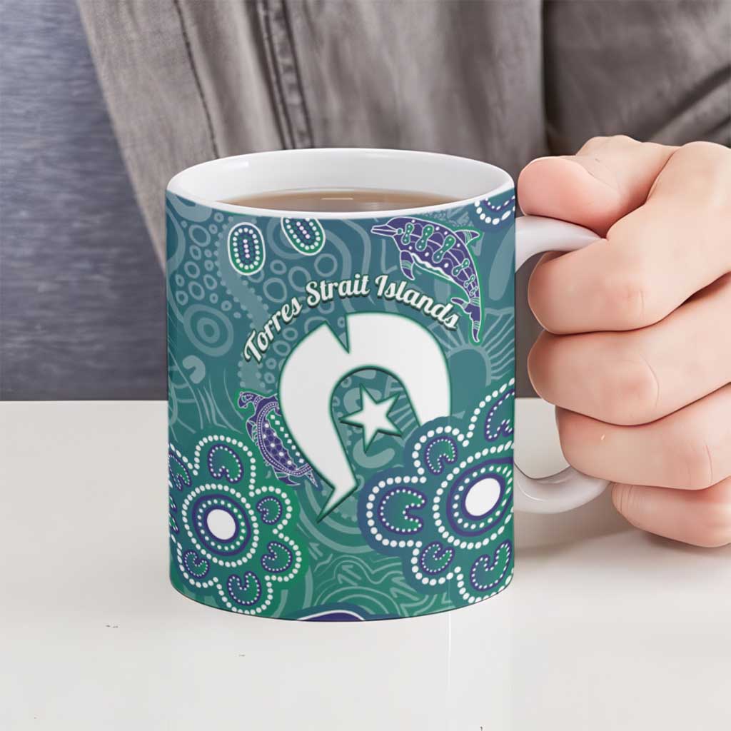 Sea Turtle Torres Strait Islands Ceramic Mug Pacific Indigenous Australian Oceanic Dot Art