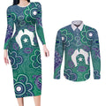Sea Turtle Torres Strait Islands Couples Matching Long Sleeve Bodycon Dress and Long Sleeve Button Shirt Pacific Indigenous Australian Oceanic Dot Art