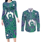 Sea Turtle Torres Strait Islands Couples Matching Long Sleeve Bodycon Dress and Long Sleeve Button Shirt Pacific Indigenous Australian Oceanic Dot Art