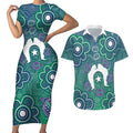 Sea Turtle Torres Strait Islands Couples Matching Short Sleeve Bodycon Dress and Hawaiian Shirt Pacific Indigenous Australian Oceanic Dot Art