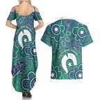 Sea Turtle Torres Strait Islands Couples Matching Summer Maxi Dress and Hawaiian Shirt Pacific Indigenous Australian Oceanic Dot Art