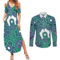 Sea Turtle Torres Strait Islands Couples Matching Summer Maxi Dress and Long Sleeve Button Shirt Pacific Indigenous Australian Oceanic Dot Art