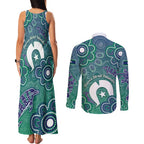Sea Turtle Torres Strait Islands Couples Matching Tank Maxi Dress and Long Sleeve Button Shirt Pacific Indigenous Australian Oceanic Dot Art