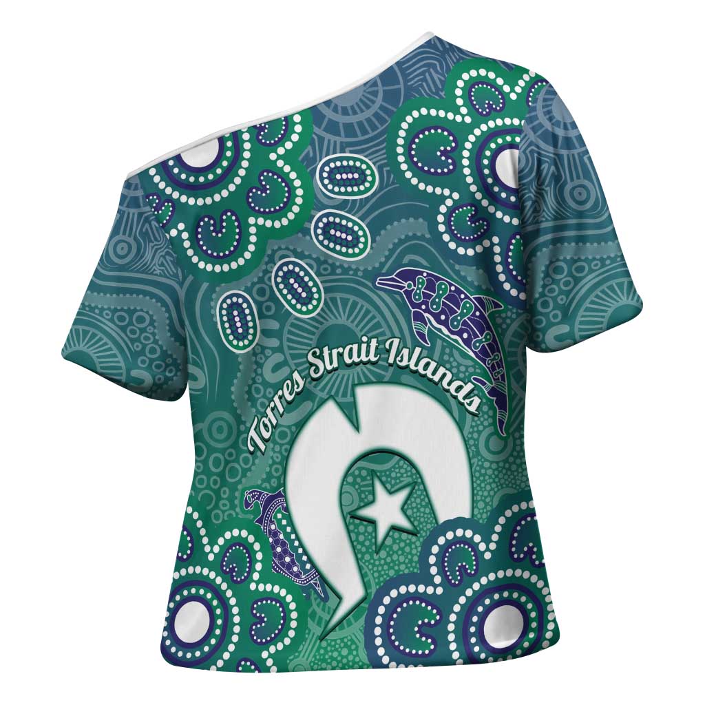 Sea Turtle Torres Strait Islands Cross Shoulder Shirt Pacific Indigenous Australian Oceanic Dot Art