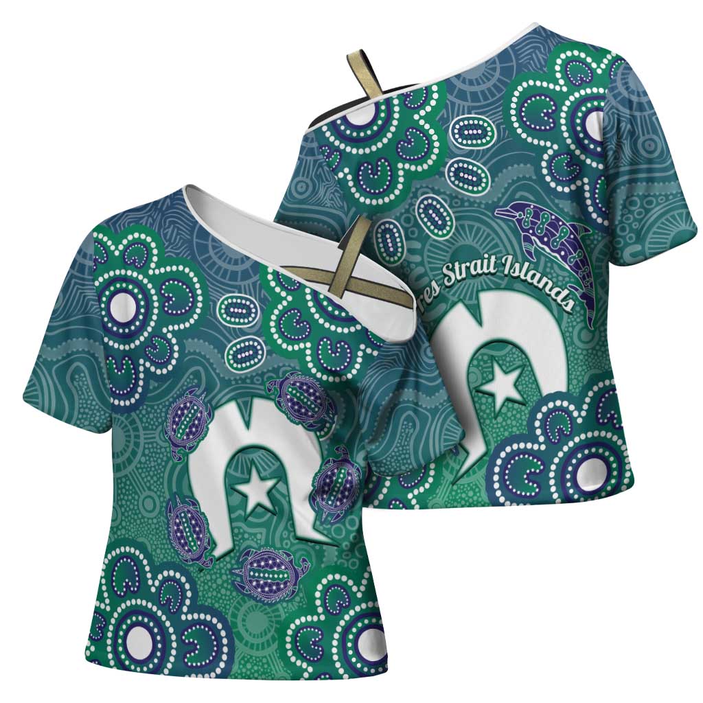 Sea Turtle Torres Strait Islands Cross Shoulder Shirt Pacific Indigenous Australian Oceanic Dot Art
