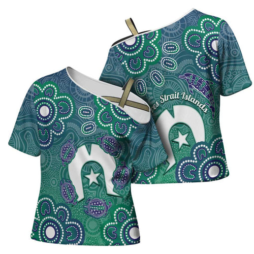 Sea Turtle Torres Strait Islands Cross Shoulder Shirt Pacific Indigenous Australian Oceanic Dot Art