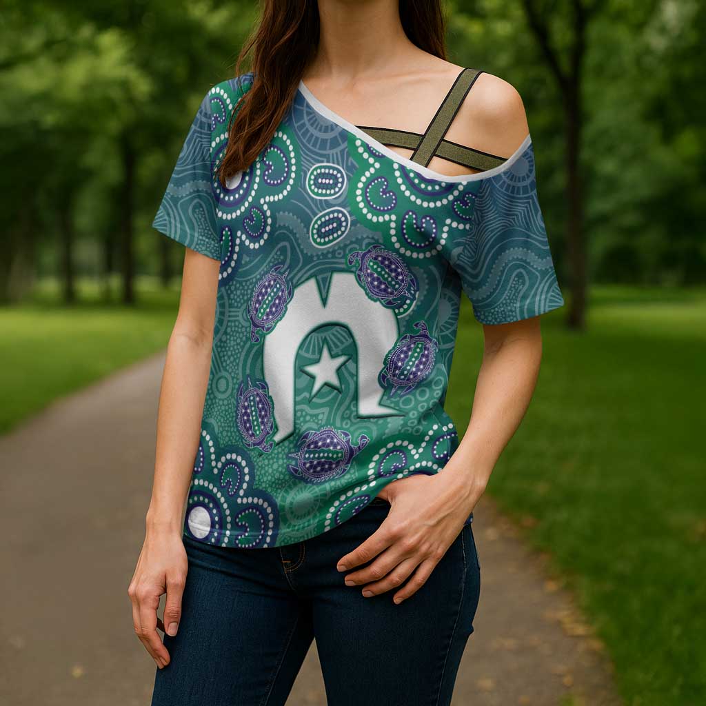 Sea Turtle Torres Strait Islands Cross Shoulder Shirt Pacific Indigenous Australian Oceanic Dot Art