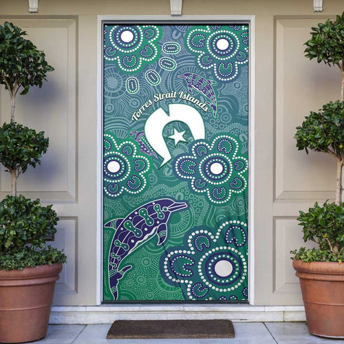 Sea Turtle Torres Strait Islands Door Cover Pacific Indigenous Australian Oceanic Dot Art