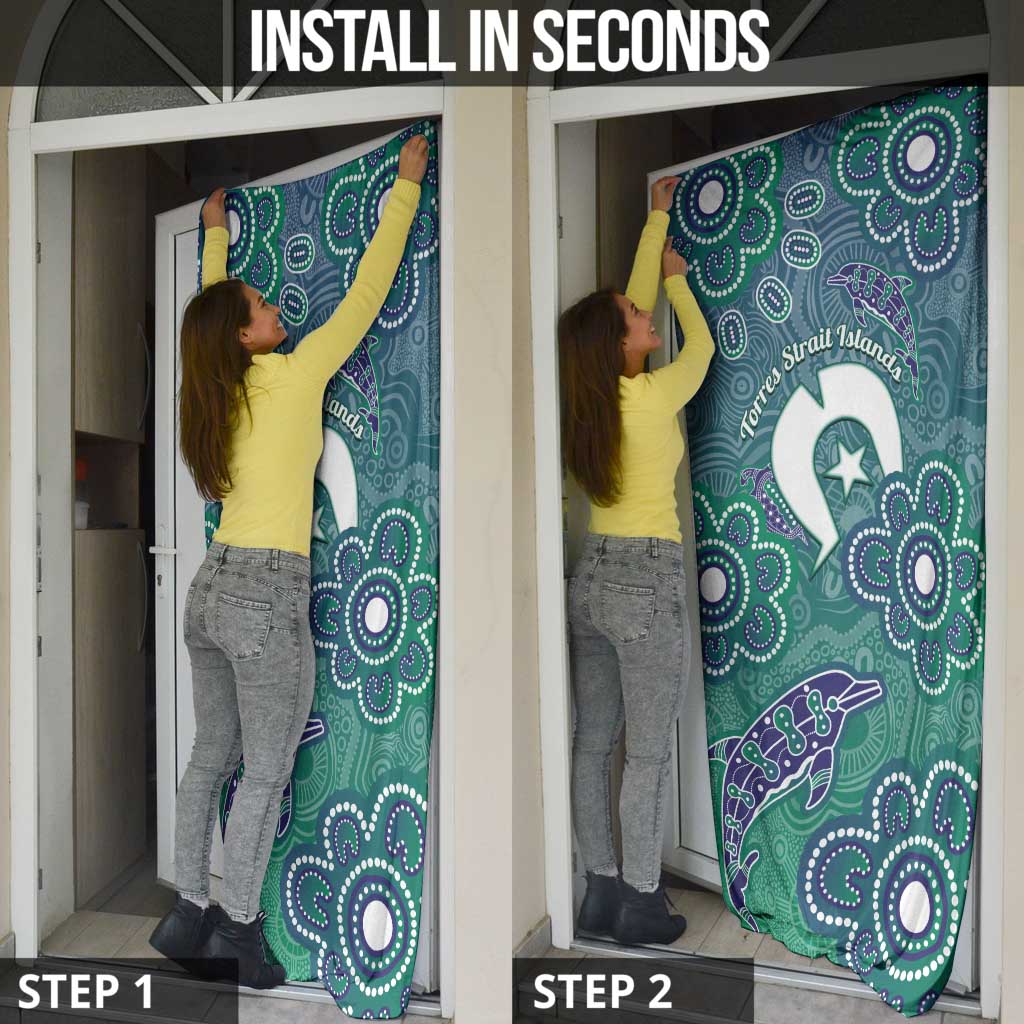 Sea Turtle Torres Strait Islands Door Cover Pacific Indigenous Australian Oceanic Dot Art