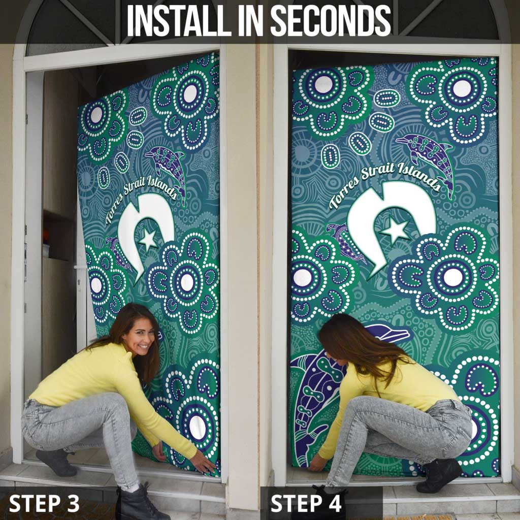 Sea Turtle Torres Strait Islands Door Cover Pacific Indigenous Australian Oceanic Dot Art