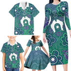 Sea Turtle Torres Strait Islands Family Matching Long Sleeve Bodycon Dress and Hawaiian Shirt Pacific Indigenous Australian Oceanic Dot Art