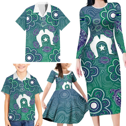 Sea Turtle Torres Strait Islands Family Matching Long Sleeve Bodycon Dress and Hawaiian Shirt Pacific Indigenous Australian Oceanic Dot Art