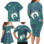 Sea Turtle Torres Strait Islands Family Matching Long Sleeve Bodycon Dress and Hawaiian Shirt Pacific Indigenous Australian Oceanic Dot Art