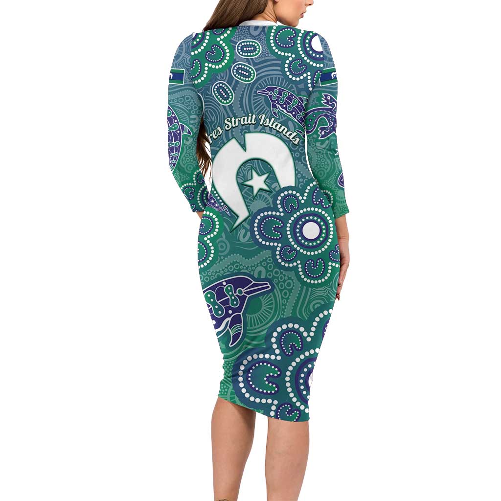 Sea Turtle Torres Strait Islands Family Matching Long Sleeve Bodycon Dress and Hawaiian Shirt Pacific Indigenous Australian Oceanic Dot Art