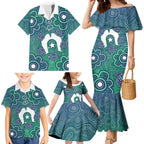 Sea Turtle Torres Strait Islands Family Matching Mermaid Dress and Hawaiian Shirt Pacific Indigenous Australian Oceanic Dot Art