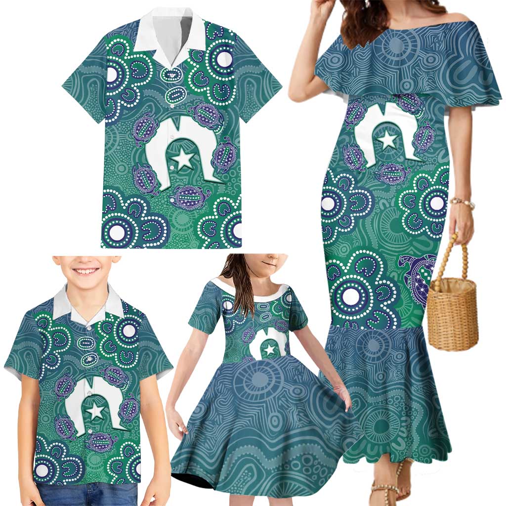 Sea Turtle Torres Strait Islands Family Matching Mermaid Dress and Hawaiian Shirt Pacific Indigenous Australian Oceanic Dot Art