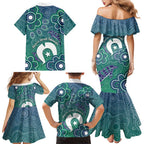 Sea Turtle Torres Strait Islands Family Matching Mermaid Dress and Hawaiian Shirt Pacific Indigenous Australian Oceanic Dot Art