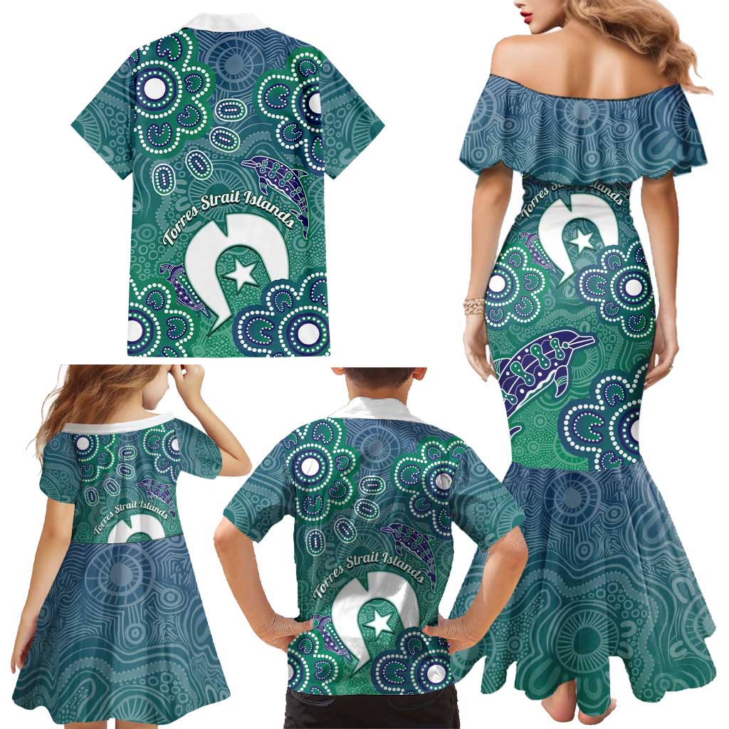 Sea Turtle Torres Strait Islands Family Matching Mermaid Dress and Hawaiian Shirt Pacific Indigenous Australian Oceanic Dot Art