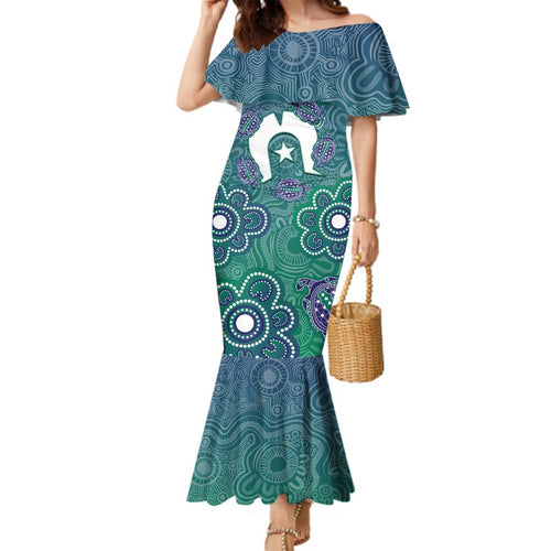 Sea Turtle Torres Strait Islands Family Matching Mermaid Dress and Hawaiian Shirt Pacific Indigenous Australian Oceanic Dot Art