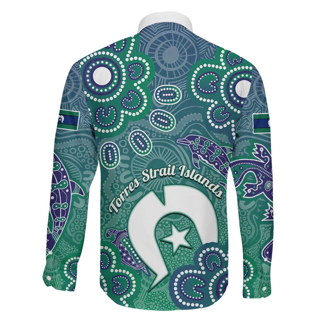 Sea Turtle Torres Strait Islands Family Matching Off The Shoulder Long Sleeve Dress and Hawaiian Shirt Pacific Indigenous Australian Oceanic Dot Art