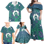 Sea Turtle Torres Strait Islands Family Matching Off Shoulder Maxi Dress and Hawaiian Shirt Pacific Indigenous Australian Oceanic Dot Art