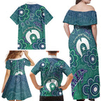 Sea Turtle Torres Strait Islands Family Matching Off Shoulder Maxi Dress and Hawaiian Shirt Pacific Indigenous Australian Oceanic Dot Art