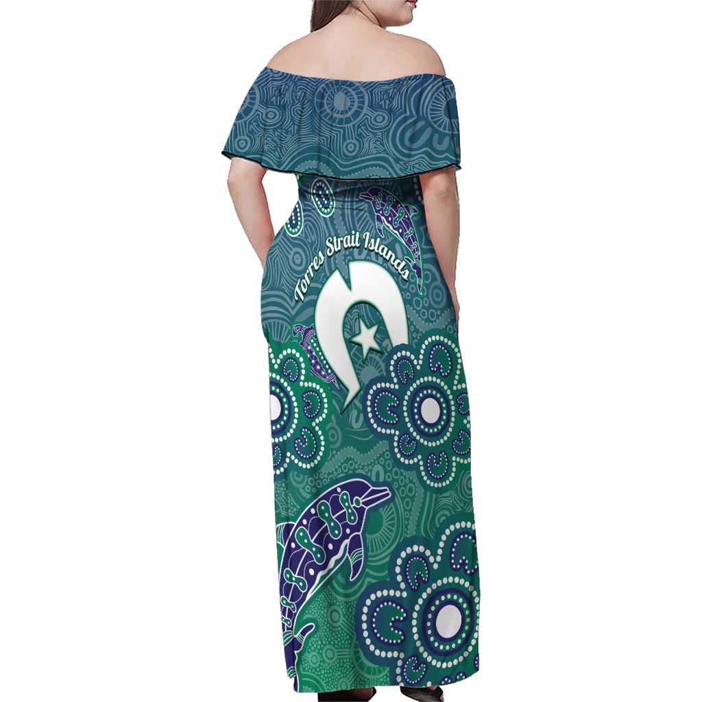 Sea Turtle Torres Strait Islands Family Matching Off Shoulder Maxi Dress and Hawaiian Shirt Pacific Indigenous Australian Oceanic Dot Art