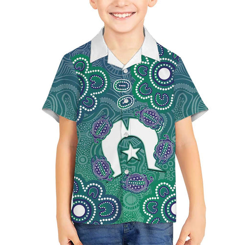 Sea Turtle Torres Strait Islands Family Matching Off Shoulder Maxi Dress and Hawaiian Shirt Pacific Indigenous Australian Oceanic Dot Art