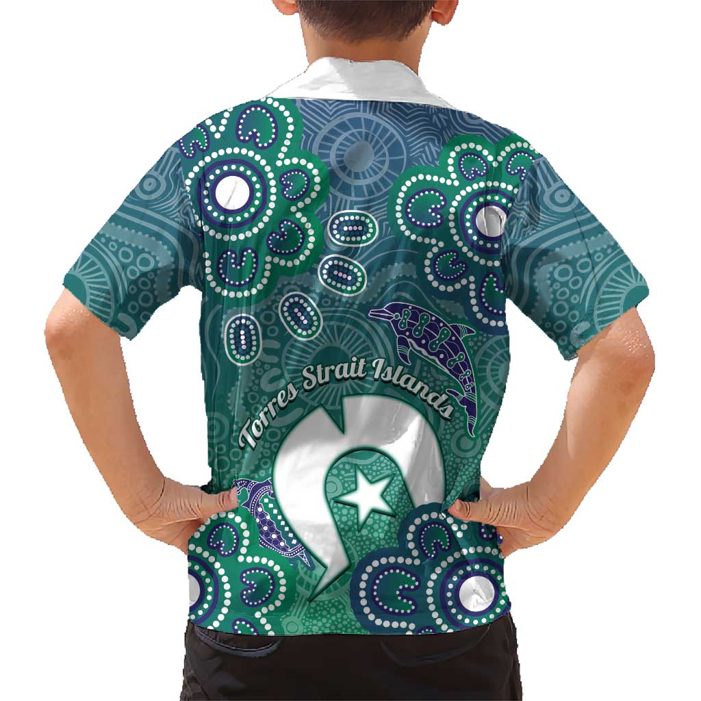 Sea Turtle Torres Strait Islands Family Matching Off Shoulder Short Dress and Hawaiian Shirt Pacific Indigenous Australian Oceanic Dot Art
