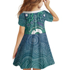 Sea Turtle Torres Strait Islands Family Matching Off Shoulder Short Dress and Hawaiian Shirt Pacific Indigenous Australian Oceanic Dot Art